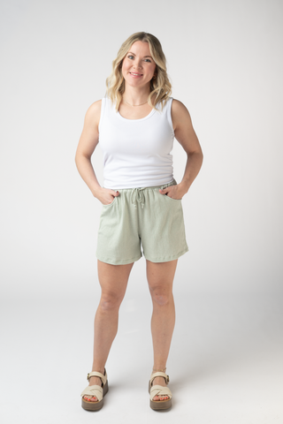 Light Sage Crinkle Shorts