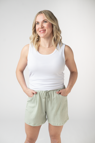 Light Sage Crinkle Shorts