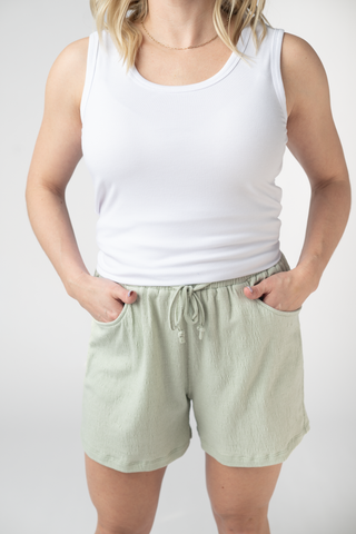 Light Sage Crinkle Shorts
