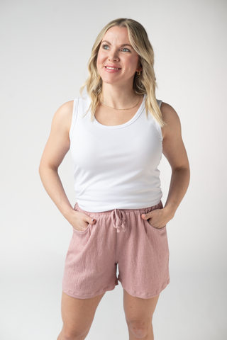 Dusty Rose Crinkle Shorts
