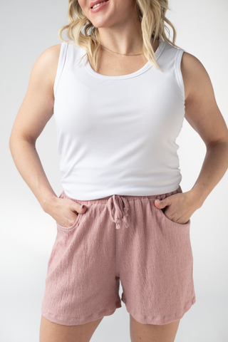 Dusty Rose Crinkle Shorts