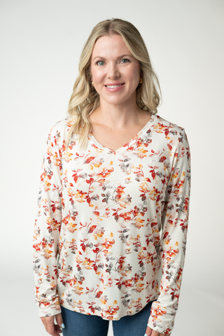 Autumn Watercolor Long Sleeve V-Neck Top