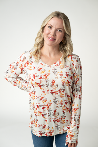 Autumn Watercolor Long Sleeve V-Neck Top