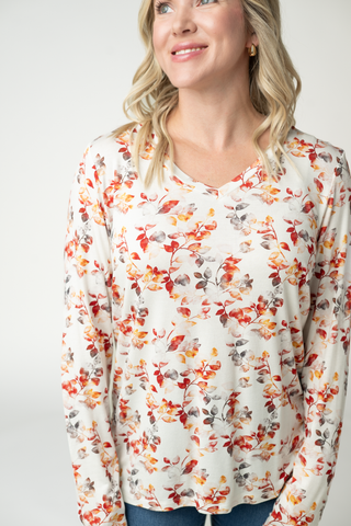 Autumn Watercolor Long Sleeve V-Neck Top