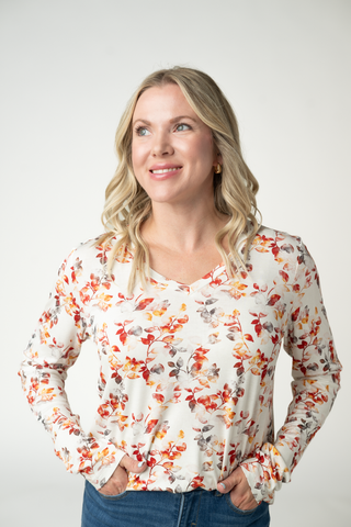Autumn Watercolor Long Sleeve V-Neck Top
