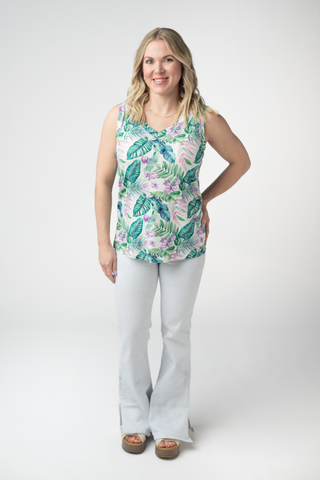 Tropical Leaf Relaxed Fit V-Neck Tank