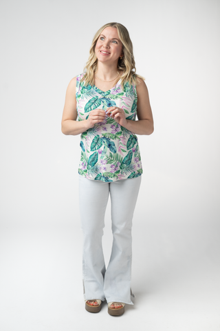 Tropical Leaf Relaxed Fit V-Neck Tank