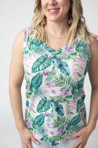 Tropical Leaf Relaxed Fit V-Neck Tank