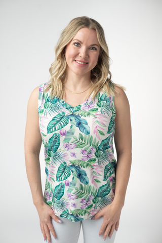 Tropical Leaf Relaxed Fit V-Neck Tank