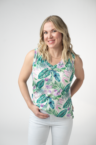 Tropical Leaf Relaxed Fit V-Neck Tank