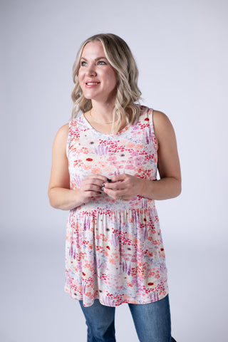 Coral Sunset Floral Ruffle Tank Top
