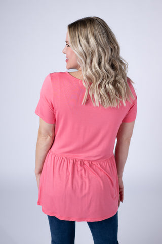 Sun Kissed Coral V-Neck Babydoll Top