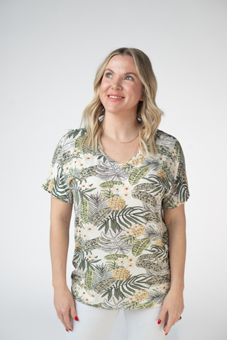 Pineapple Leaf V-Neck Top