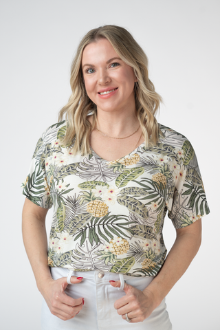 Pineapple Leaf V-Neck Top