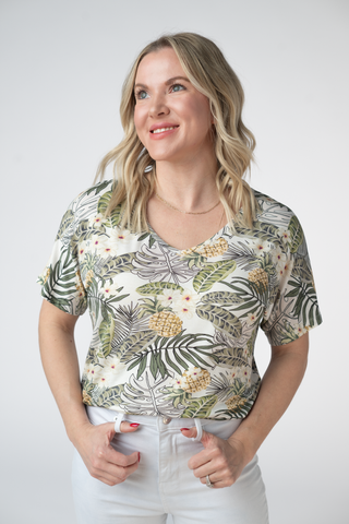 Pineapple Leaf V-Neck Top