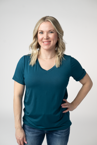 Teal Relaxed Fit V-Neck Top