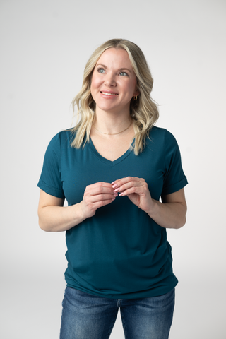 Teal Relaxed Fit V-Neck Top