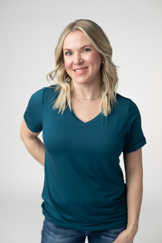 Teal Relaxed Fit V-Neck Top