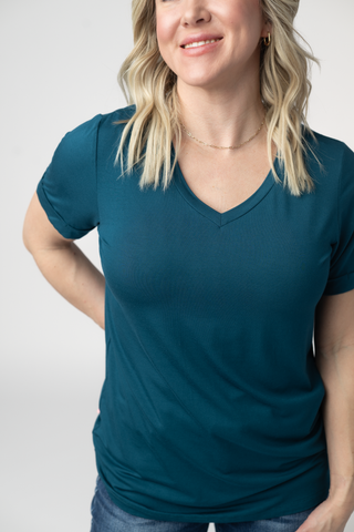 Teal Relaxed Fit V-Neck Top