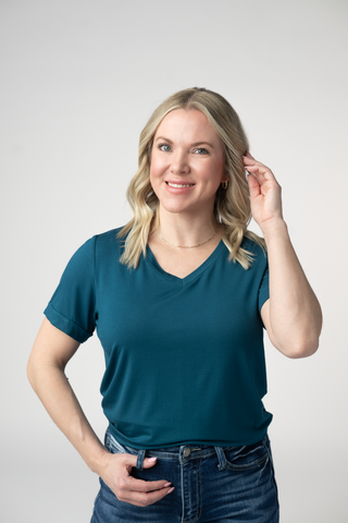 Teal Relaxed Fit V-Neck Top