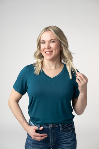 Teal Relaxed Fit V-Neck Top