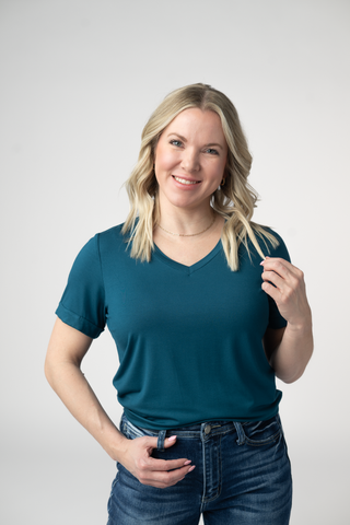Teal Relaxed Fit V-Neck Top