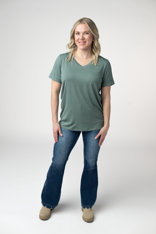 Dusty Jade Relaxed Fit V-Neck