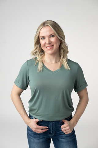 Dusty Jade Relaxed Fit V-Neck