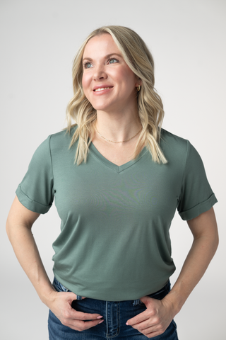 Dusty Jade Relaxed Fit V-Neck
