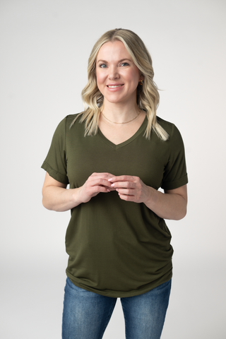Olive Relaxed Fit V-Neck