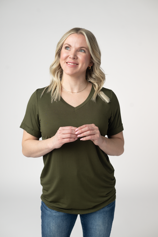 Olive Relaxed Fit V-Neck