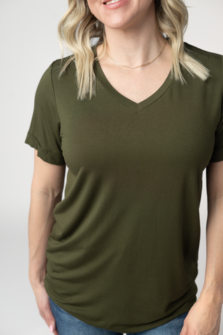 Olive Relaxed Fit V-Neck