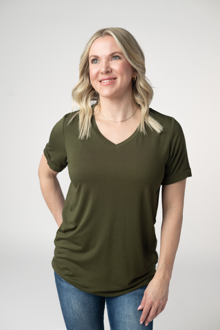 Olive Relaxed Fit V-Neck