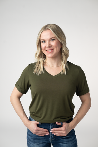 Olive Relaxed Fit V-Neck