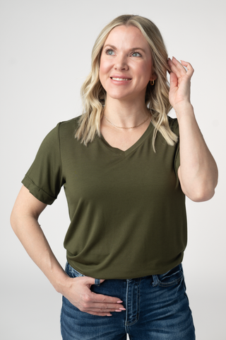 Olive Relaxed Fit V-Neck