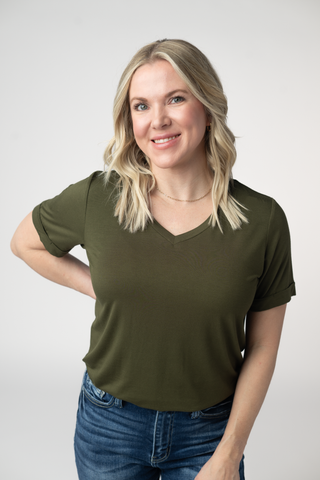 Olive Relaxed Fit V-Neck