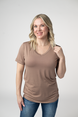 Mocha Relaxed Fit V-Neck