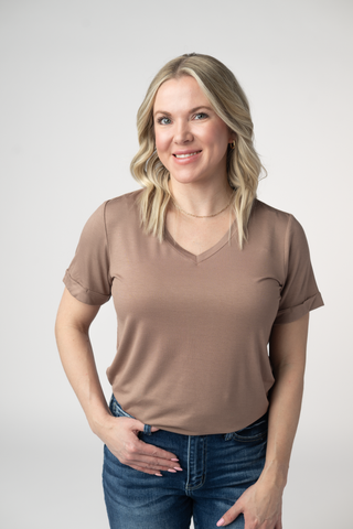 Mocha Relaxed Fit V-Neck
