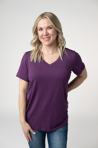 Purple Relaxed Fit V-Neck Top