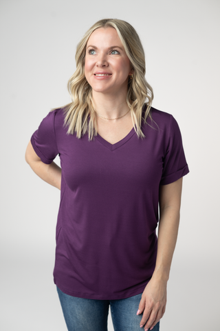 Purple Relaxed Fit V-Neck Top
