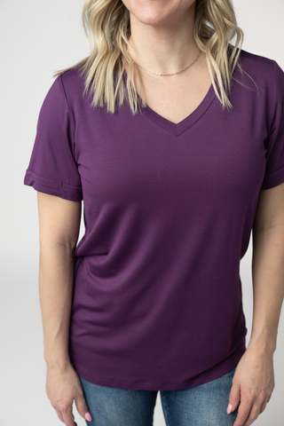 Purple Relaxed Fit V-Neck Top