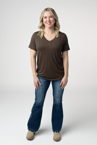 Brown Relaxed Fit V-Neck