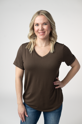 Brown Relaxed Fit V-Neck