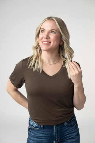 Brown Relaxed Fit V-Neck
