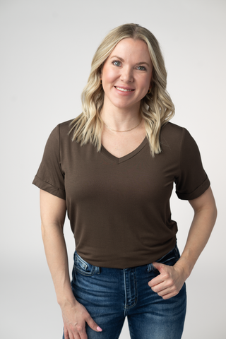 Brown Relaxed Fit V-Neck