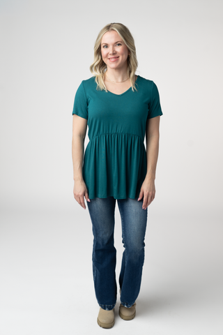 Teal V-Neck Babydoll Top