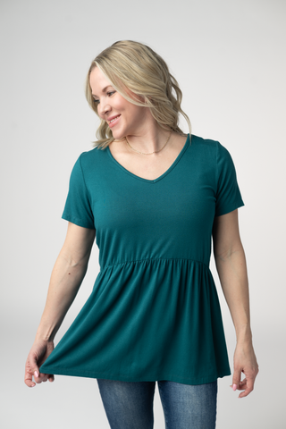 Teal V-Neck Babydoll Top