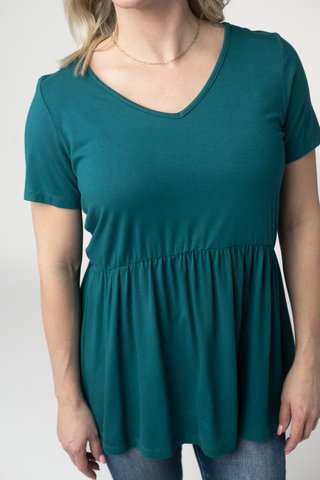 Teal V-Neck Babydoll Top