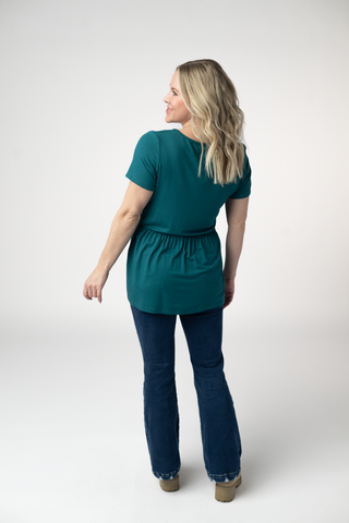 Teal V-Neck Babydoll Top