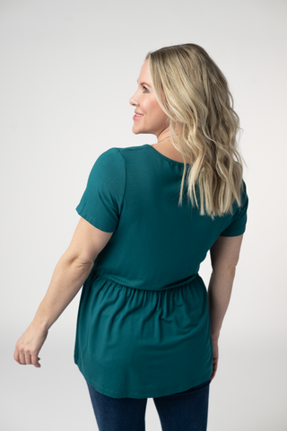 Teal V-Neck Babydoll Top